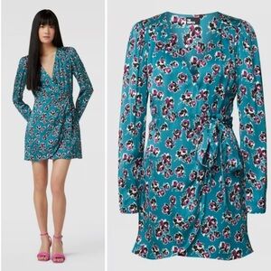 The Kooples Rock Roses NWT Floral Teal Wrap Dress size small French size 1